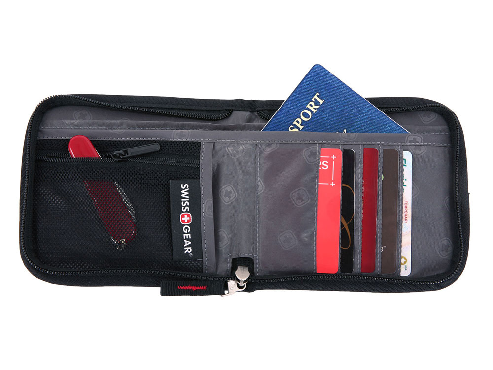 Кошелёк на шею SWISSGEAR, полиэстер 600D, 14х2х16 см, черный