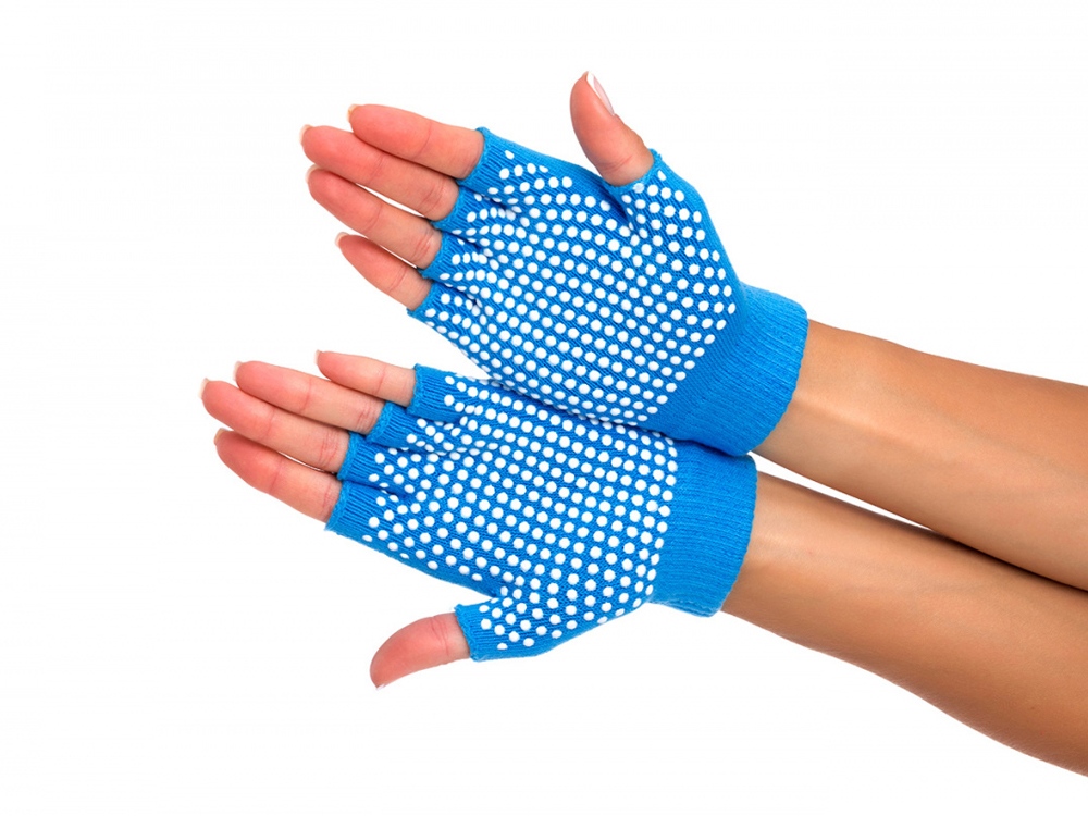 Перчатки противоскользящие для занятий йогой, голубой