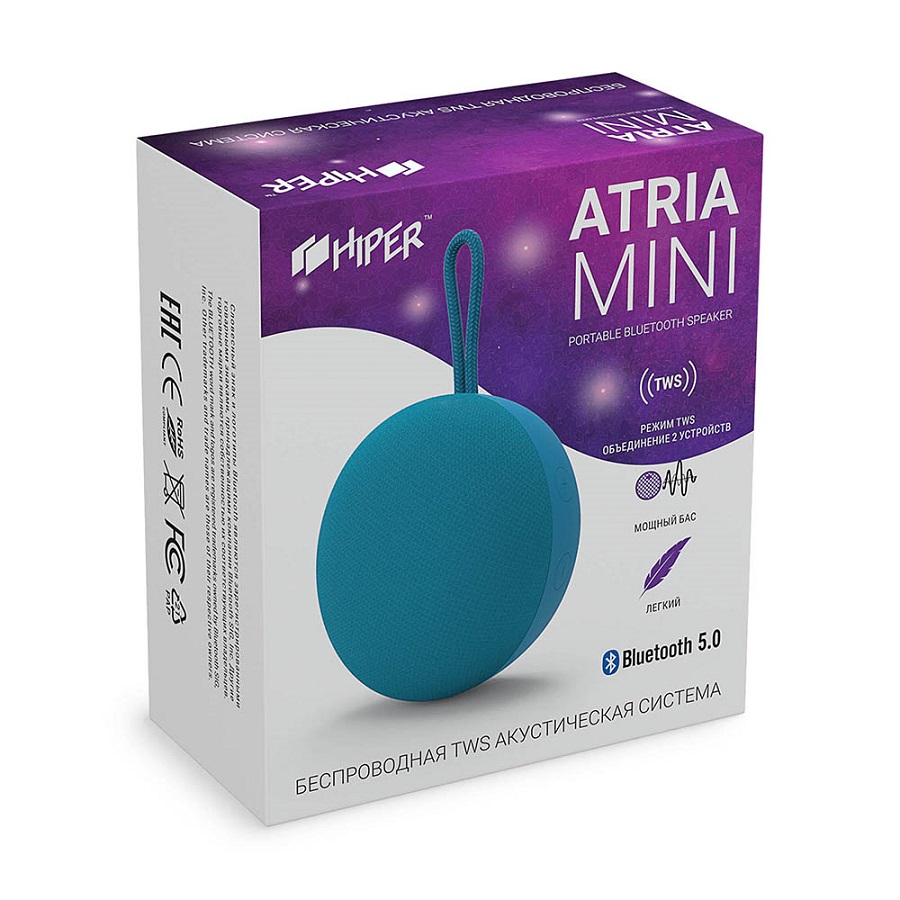 Колонка беспроводная ATRIA MINI TWS, цвет голубой