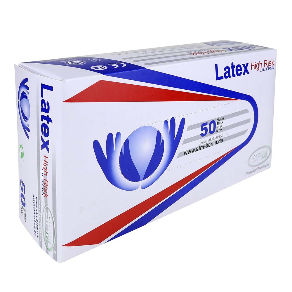 Каталог Перчатки латексные диагностические HIGH RISK размер M 50шт (25пар) голубые от интернет-магазина «7 Сувениров»