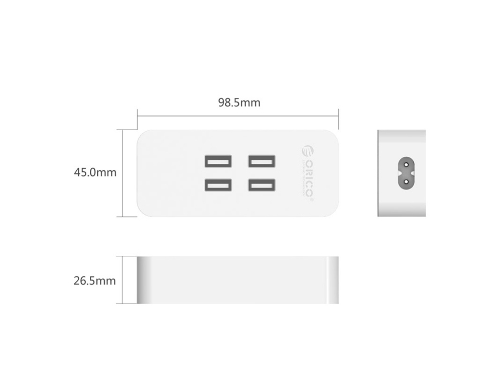 Зарядное устройство Orico DCV-4U (белый)4*USB2,4А/5Вмах4А; 20Вт; Smart Technologyпластик