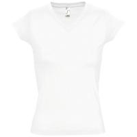 Каталог Футболка женская c V-образным вырезом Moon 150, белая от интернет-магазина «7 Сувениров»