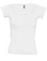 Каталог Футболка женская Melrose 150 с глубоким вырезом, белая от интернет-магазина «7 Сувениров»