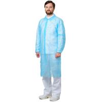 Каталог Халат одноразовый SIMPLE голубой на кнопках из спанбонда 20г L (размер 52-54) от интернет-магазина «7 Сувениров»
