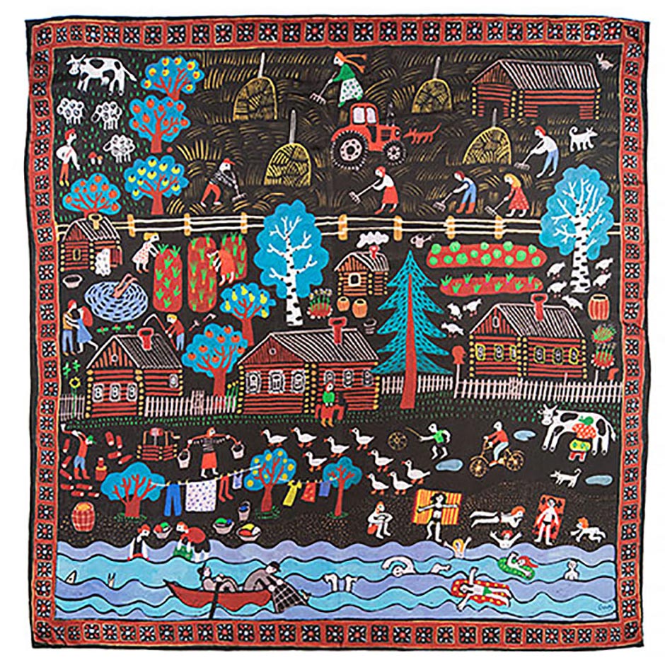 Каталог ПЛАТОК "ДЕРЕВНЯ" 120х120 ШЕЛК от интернет-магазина «7 Сувениров»