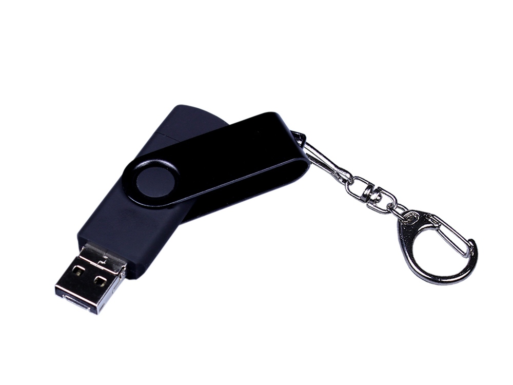 USB-флешка на 16 Гб 3 в 1 поворотный механизм, c двумя дополнительными разъемами MicroUSB и TypeC C с одноцветным металлическим клипом, черный