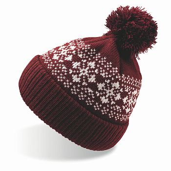 Каталог Шапка вязаная  с снежинками и помпоном "FLAKE"_бордо, 100% акрил от интернет-магазина «7 Сувениров»