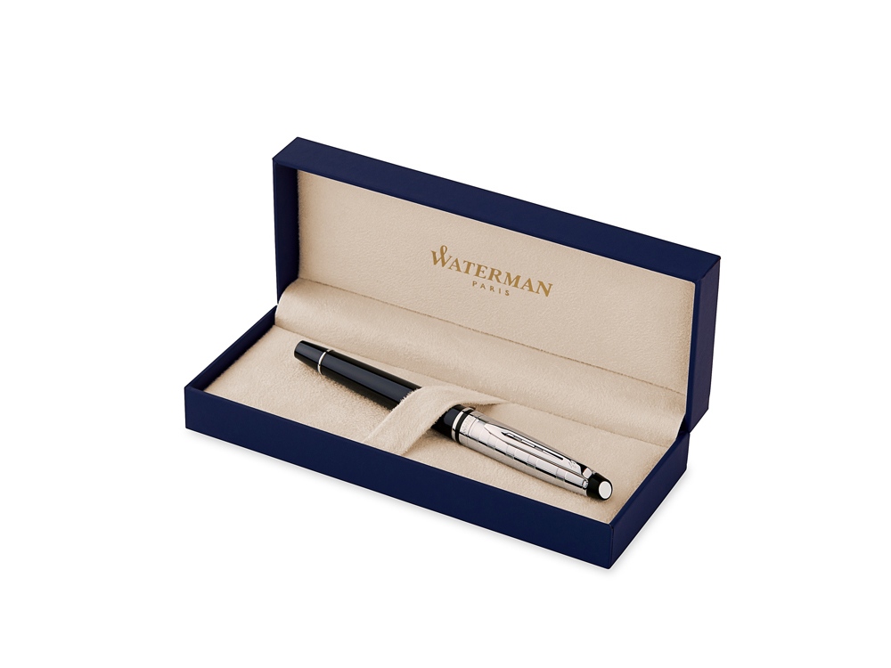 Ручка роллер Waterman Expert Deluxe Black CT F, черный/серебристый