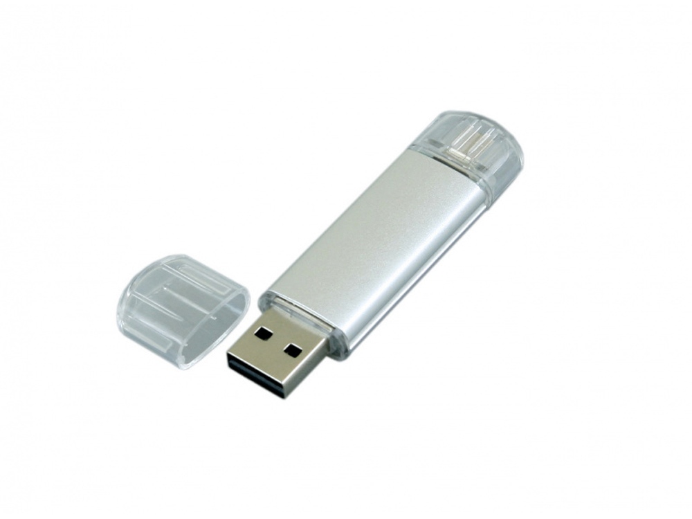 USB-флешка на 16 Гб.c дополнительным разъемом Micro USB, серебро USB-флешка на 16 Гб.c дополнительным разъемом Micro USB, серебро