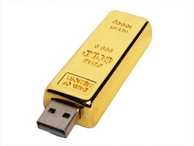 USB-флешка на 4 Гб в виде слитка золота, золотой USB-флешка на 4 Гб в виде слитка золота, золотой