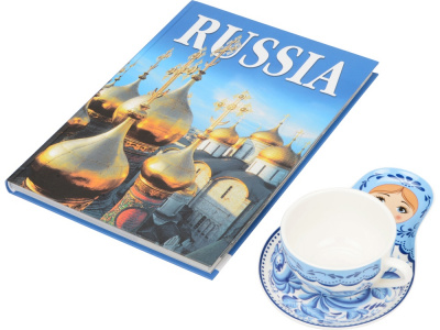Набор Моя Россия: чайно-кофейная пара Матрешка, гжель и книга Россия на англ. языке Набор Моя Россия: чайно-кофейная пара Матрешка, гжель и книга Россия на англ. языке