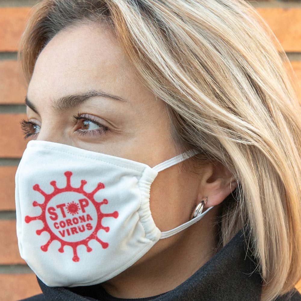 Каталог Маска из нейлона многоразовая с принтом 'Stop coronavirus' от интернет-магазина «7 Сувениров»