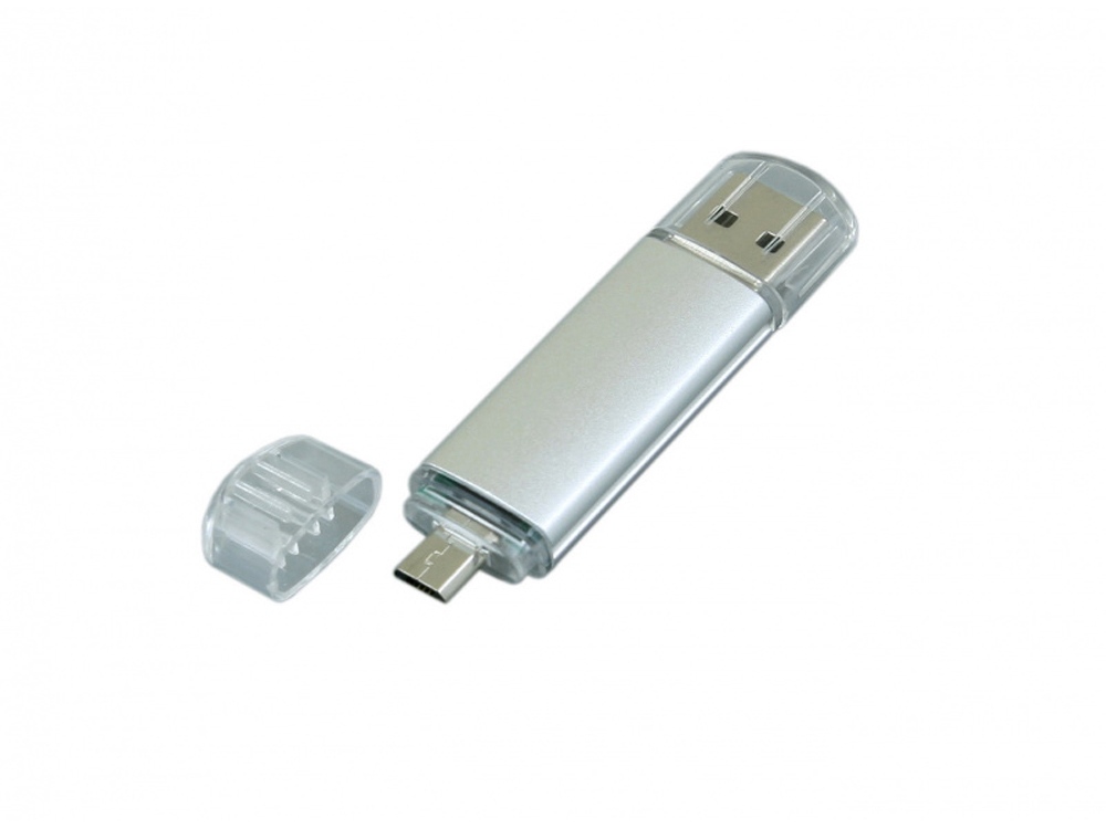 USB-флешка на 16 Гб.c дополнительным разъемом Micro USB, серебро USB-флешка на 16 Гб.c дополнительным разъемом Micro USB, серебро