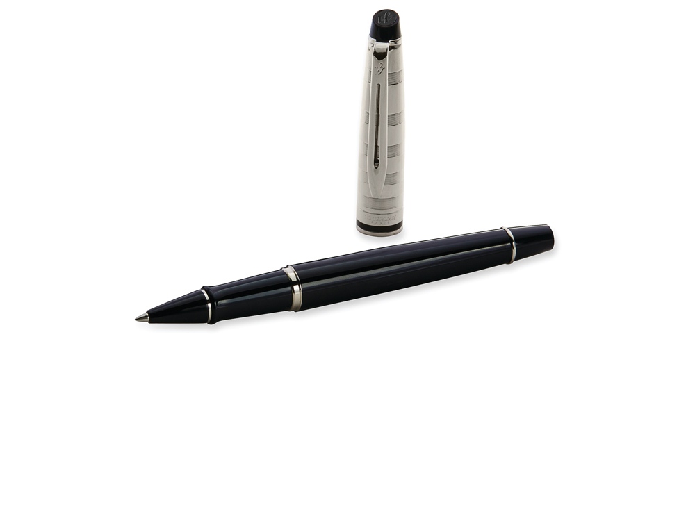 Ручка роллер Waterman Expert Deluxe Black CT F, черный/серебристый