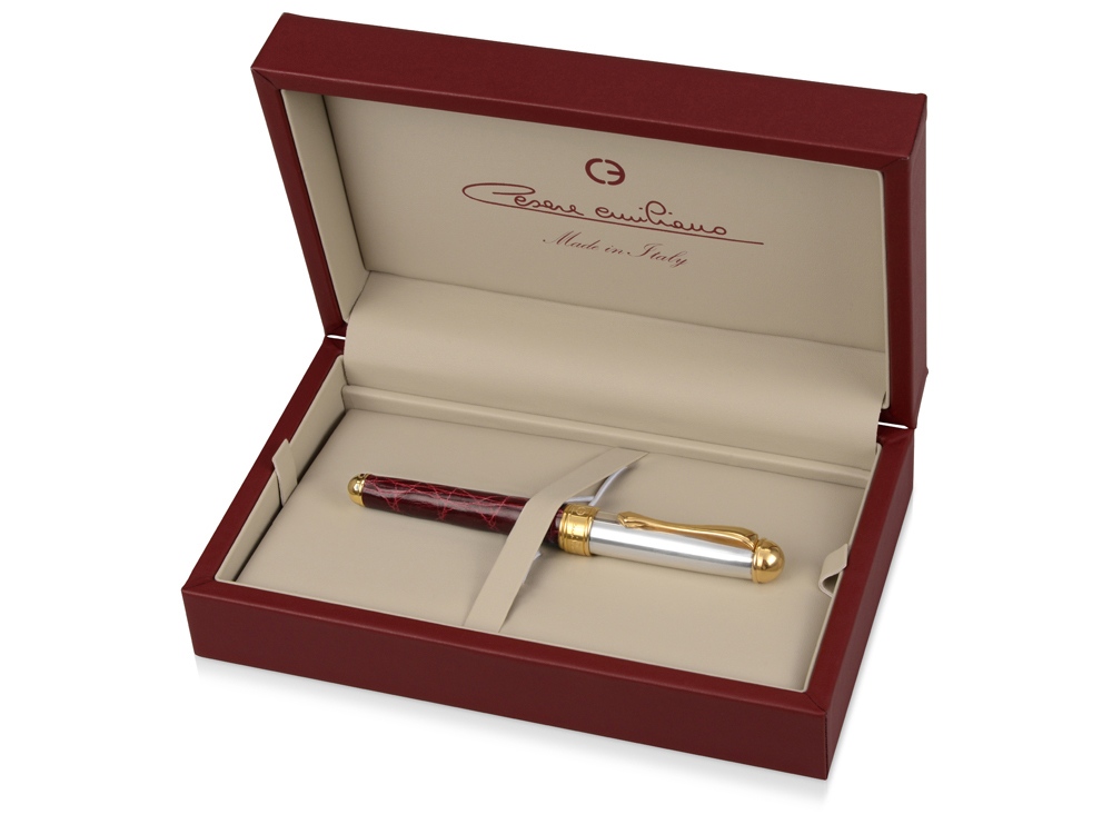 Ручка перьевая Cesare Emiliano серебро, кожа крокодила в футляре