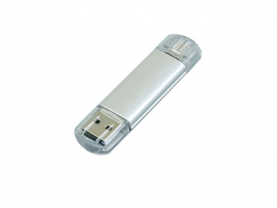 USB-флешка на 16 Гб.c дополнительным разъемом Micro USB, серебро USB-флешка на 16 Гб.c дополнительным разъемом Micro USB, серебро